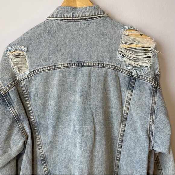 JudyBridal Oversized Women’s Denim Ripped Boyfriend Jean Jacket Long Sleeve Sz M - Picture 7 of 15